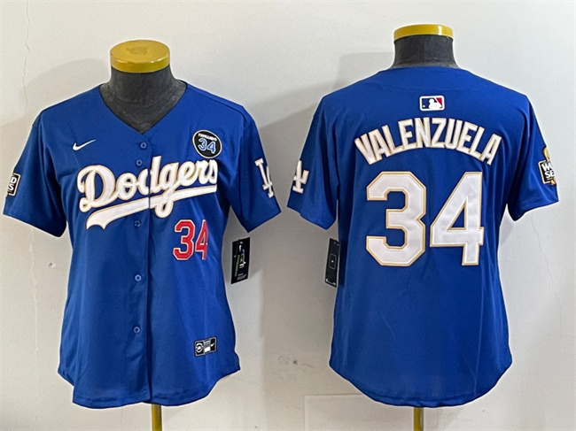 Women's Los Angeles Dodgers #34 Toro Valenzuela Royal 2024 World Series With Fernando Memorial Patch Alternate Limited Stitched Baseball Jersey(Run Small) Women's Los Angeles Dodgers #34 Toro Valenzuela Royal 2024 World Series With Fernando Memorial Patch Alternate Limited Stitched Baseball Jersey(Run Small)
